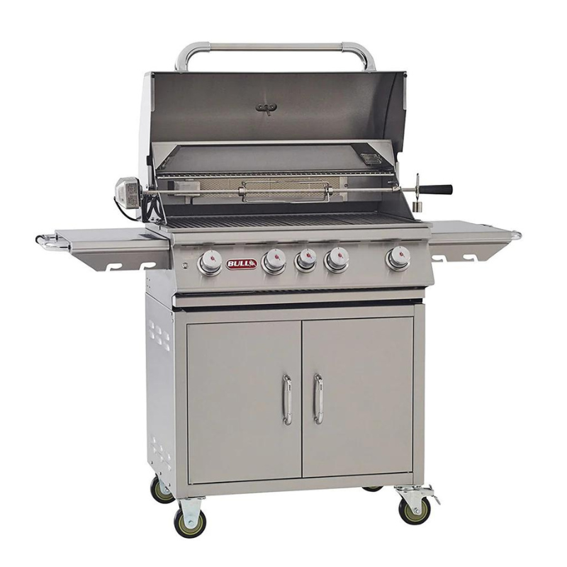 Bull Angus BBQ 4 Burner Light & Rotisserie & Rear Burner Cart Barbecue